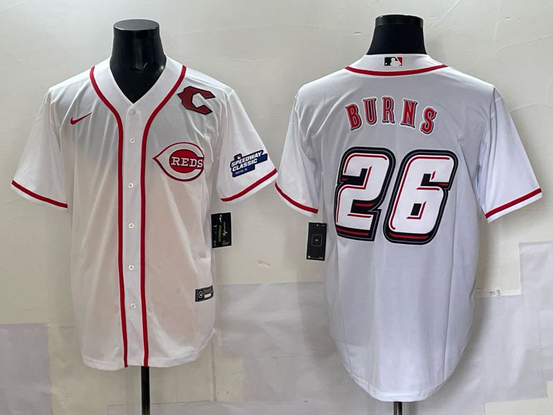 Men 2025 Cincinnati Reds #26 Burns White Nike MLB Jersey style 02